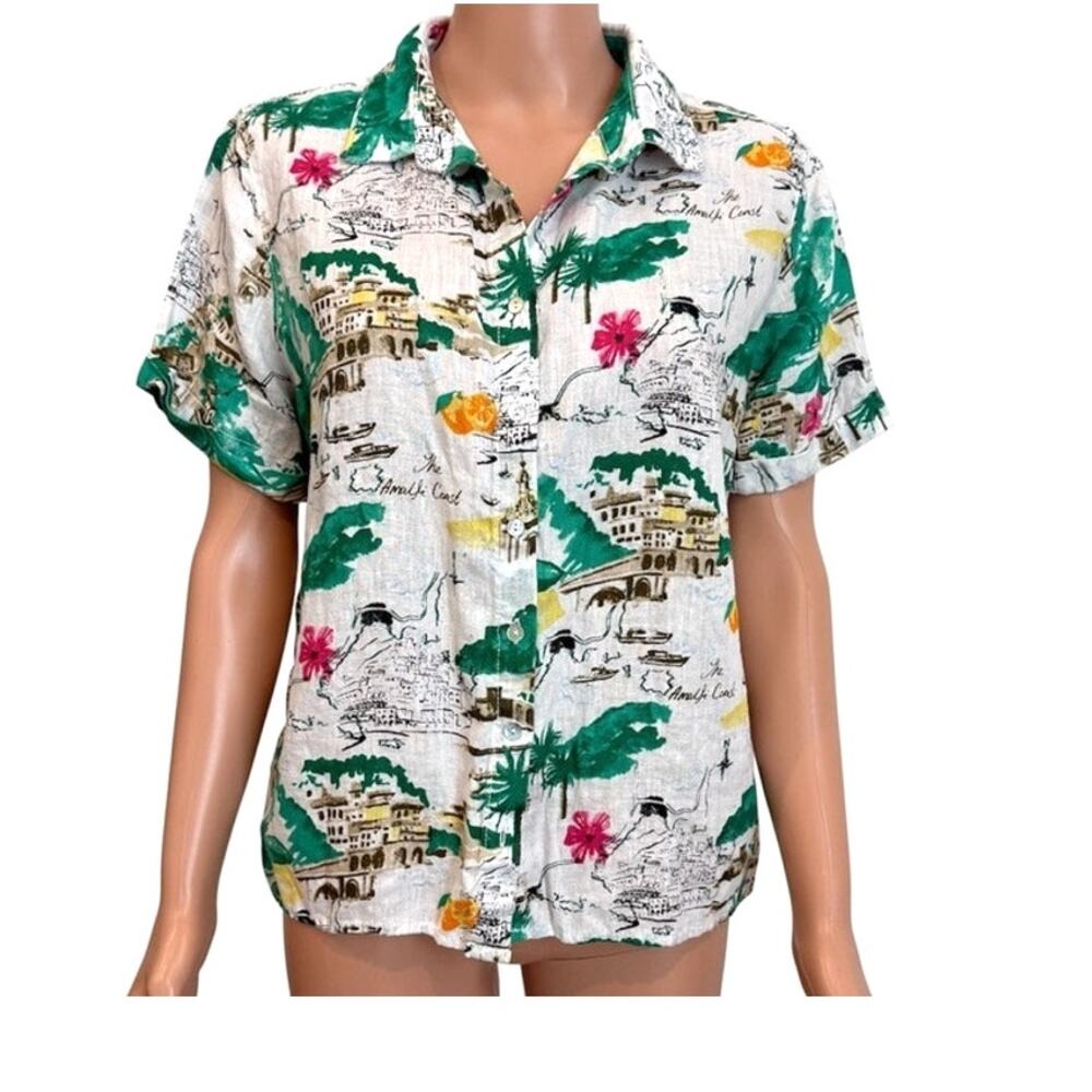 Cynthia Rowley large linen tropical camp button front shirt top TB2 3529